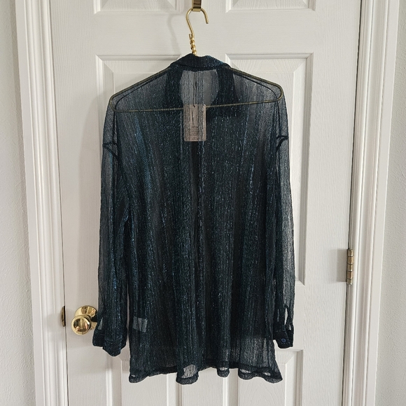 NWT SHEIN Bae Drop Shoulder Glitter See Through Mesh Button Front Shirt - Picture 4 of 14